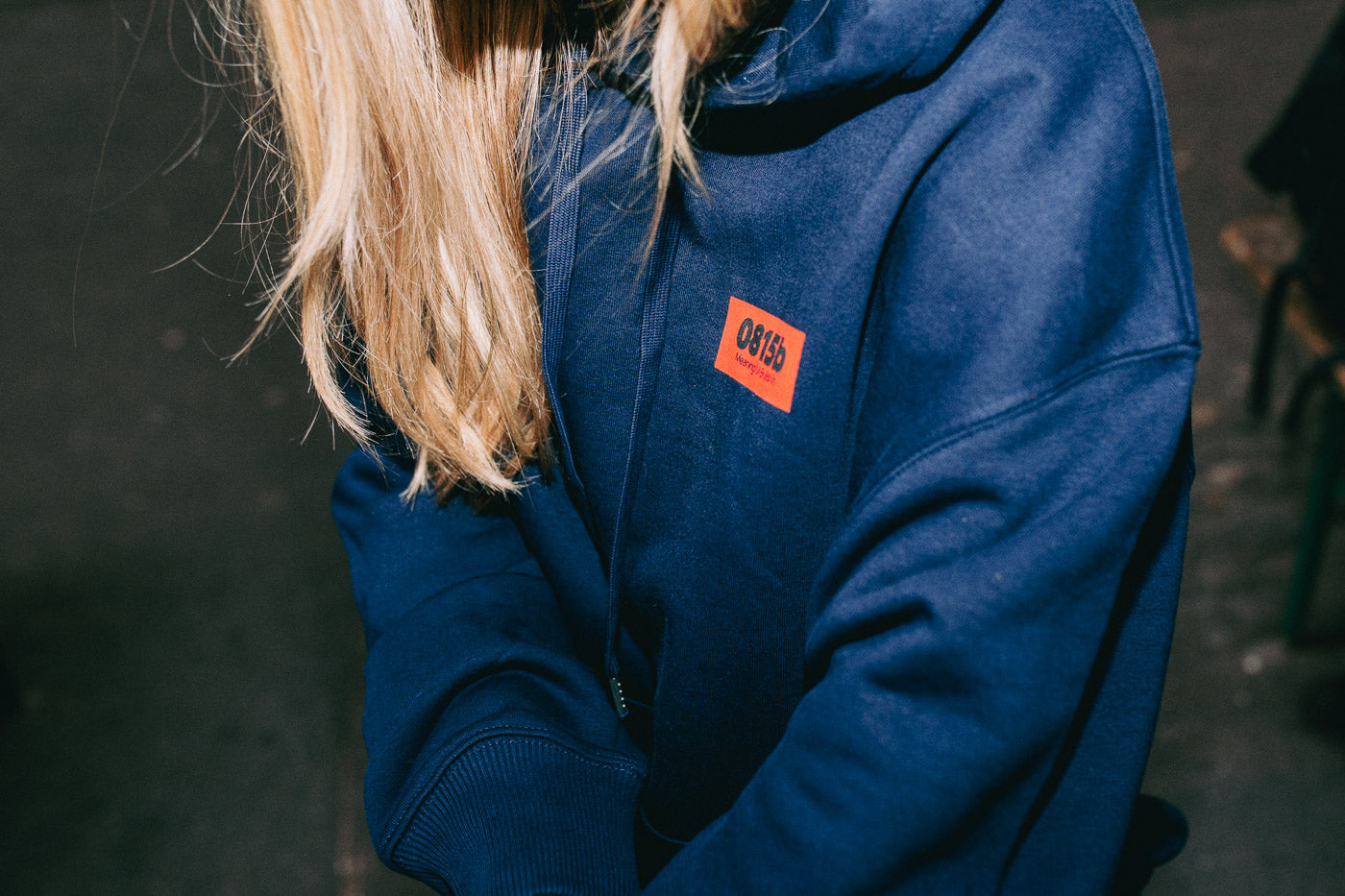 0815b Meaningful Bullshit Hoodie Navy blue UNISEX white font with red print